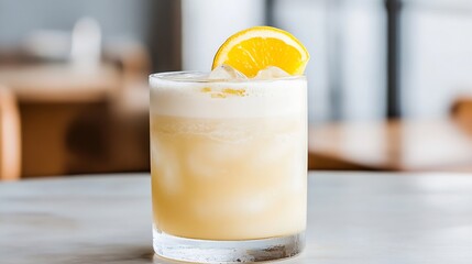 Refreshing Lemon Cream Cocktail with Ice Served in Clear Glass : Generative AI