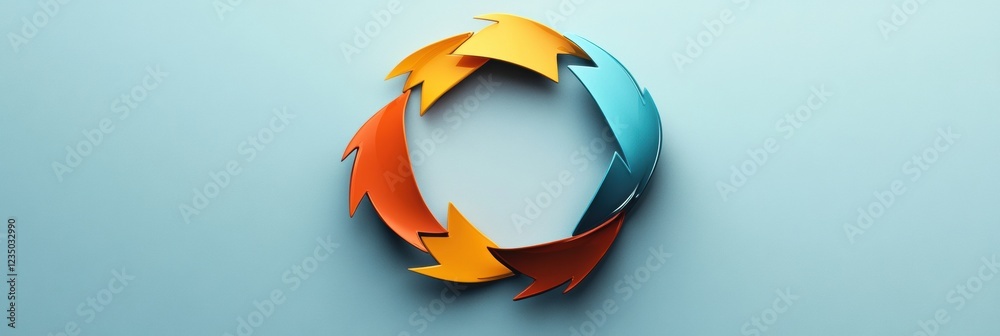 Aufkleber Colorful paper arrows arranged in a circular pattern on a light blue background showcasing creativity and design. Generative AI