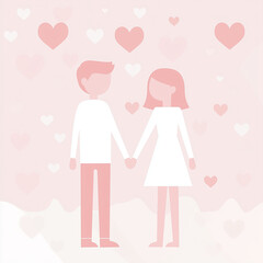 romantic couple holding hands with heart background