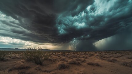 Dramatic storm clouds loom over a vast landscape illuminated by golden sunlight during late afternoon
