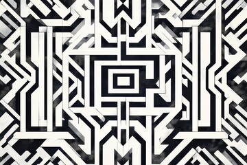 Abstract Black And White Geometric Maze Pattern Design