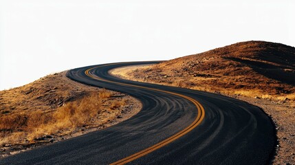 Winding asphalt road curving through isolated landscape scenic viewpoint travel photography natural environment