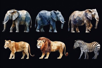 Naklejka premium A geometric illustration of various animals in a colorful style.