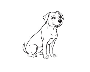 A black and white line art illustration of a dog, depicted with strong hard light creating harsh shadows, on a clear background, simple lines for easy coloring, Vector.