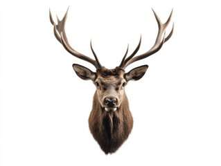 A striking image of a deer with large antlers isolated on a white background, showcasing the majestic and natural beauty of wildlife.
