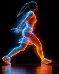 A vibrant dance performance with motion paths, blending real dancers and abstract 3D shapes to enhance energy and fluidity. Perfect for advertising, graphic design, or promoting arts and live events.