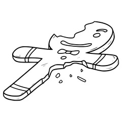 bitten gingerbread illustration hand drawn outline vector