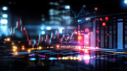 Obraz premium digital futuristic hologram business graph upward trend, financial, investment trading and high technology concept