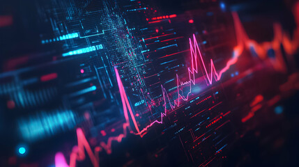 Fototapeta premium Digital heartbeat waveform transitions within a futuristic data visualization in vibrant colors