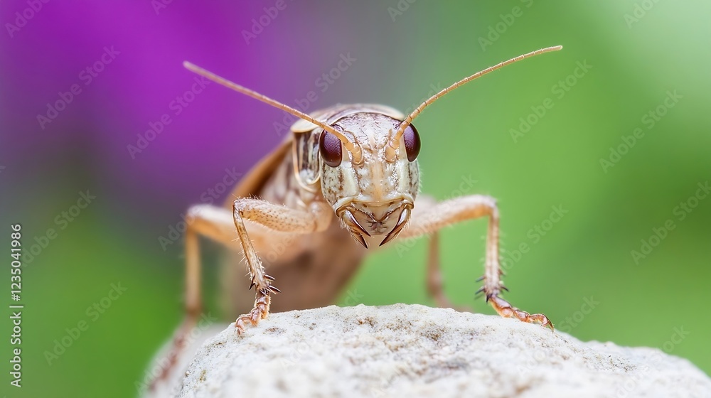 Poster macro image of a cricket on rock with vivid background enhancing natural beauty : generative ai