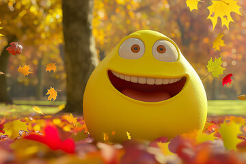 A cartoon-style cheerful yellow character with a wide smile and a joyful expression