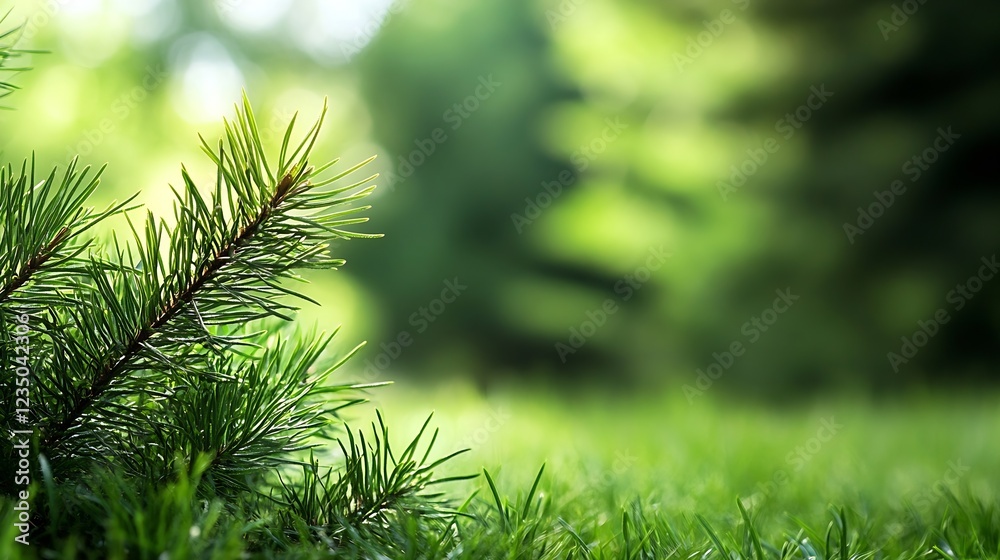 Poster closeup of pine needles in a sundappled natural forest setting : generative ai