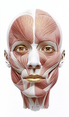 Detailed anatomical illustration showcasing facial muscles and contours for educational purposes and anatomical study. Generative AI