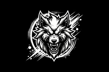Obraz premium angry wolf head Black And White silhouette Design On Black Background