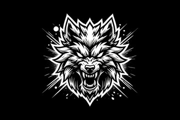 Obraz premium angry wolf head Black And White silhouette Design On Black Background