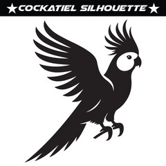 Black and white cockatiel silhouette vector illustration.