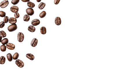 Many coffee beans top view isolated on white and transparent background