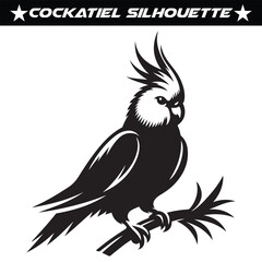 Fototapeta premium Black and white cockatiel silhouette vector illustration.