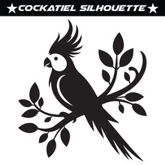 Black and white cockatiel silhouette vector illustration.