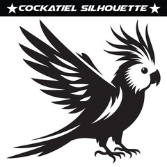 Black and white cockatiel silhouette vector illustration.