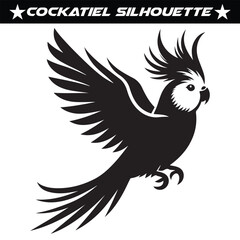 Black and white cockatiel silhouette vector illustration.