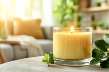 Scented Candle in a Cozy Living Room