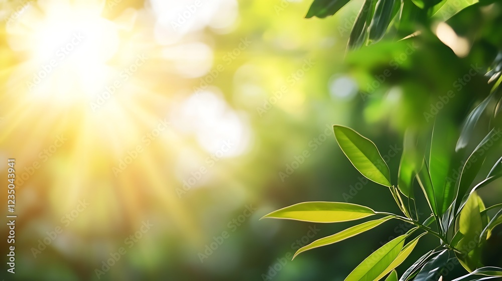 Aufkleber sunlight filtering through green leaves in fresh forest atmosphere : generative ai