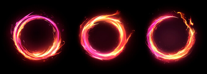 Naklejka premium Orange energy flaming rings set. Cartoon 2d Style. Effects for Screen. Graphic resources
