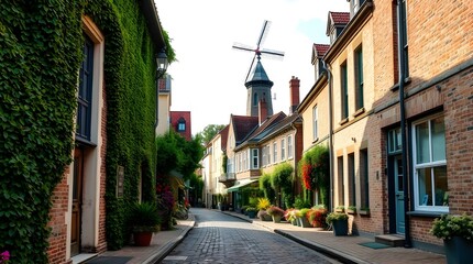 Obraz premium 3d image. Old Town, Street, 3d wallpaper and mural. Wallpaper on the wall