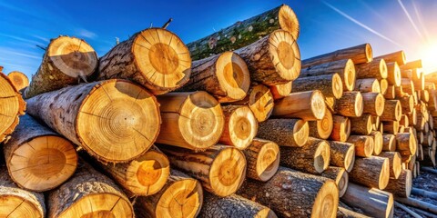 A stack of freshly cut logs basking in the warm glow of the setting sun, showcasing the intricate patterns of nature's design.