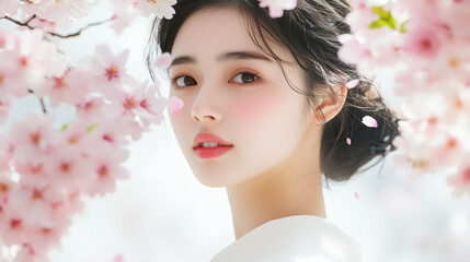 Fototapeta premium Cherry Blossoms and Women, generative AI 