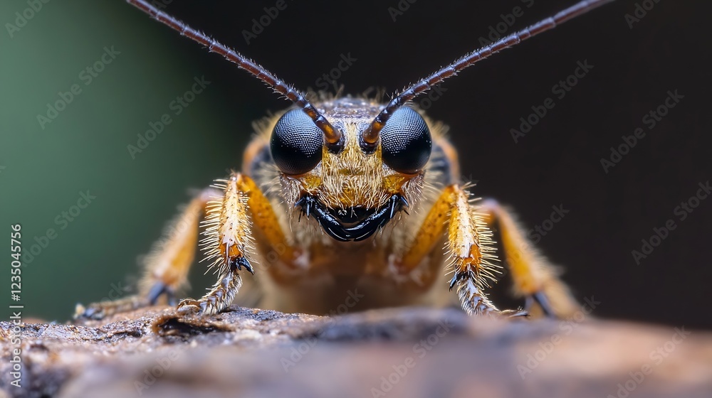 Poster macro shot of insect with eyes and antennae on natural background : generative ai