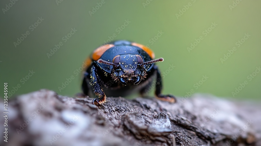 Poster closeup of vibrant beetle on textured branch in natural habitat macro photography : generative ai