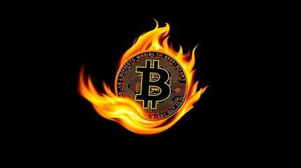 Naklejka premium On fire bitcoin wallpaper