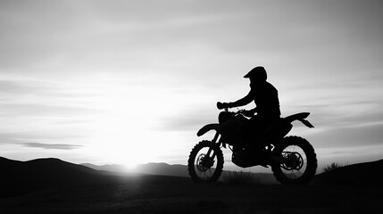 Obraz premium Dramatic Silhouette of Motocross Rider on Mountain at Sunset Adventure : Generative AI