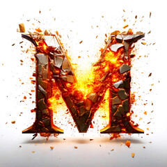 Incandescent Letter 'M' with Sparks and Fire Destroying the Font