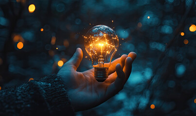 Innovative Concept Light Bulb in Hand with Futuristic Design