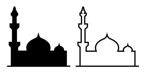 Islamic Dome and Minarets Silhouette Vector Icon Mosque Architecture Clipart on White Background.