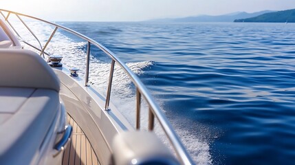 Sleek Luxury Yacht on Open Sea with Blue Waters and Clear Skies in Summer : Generative AI