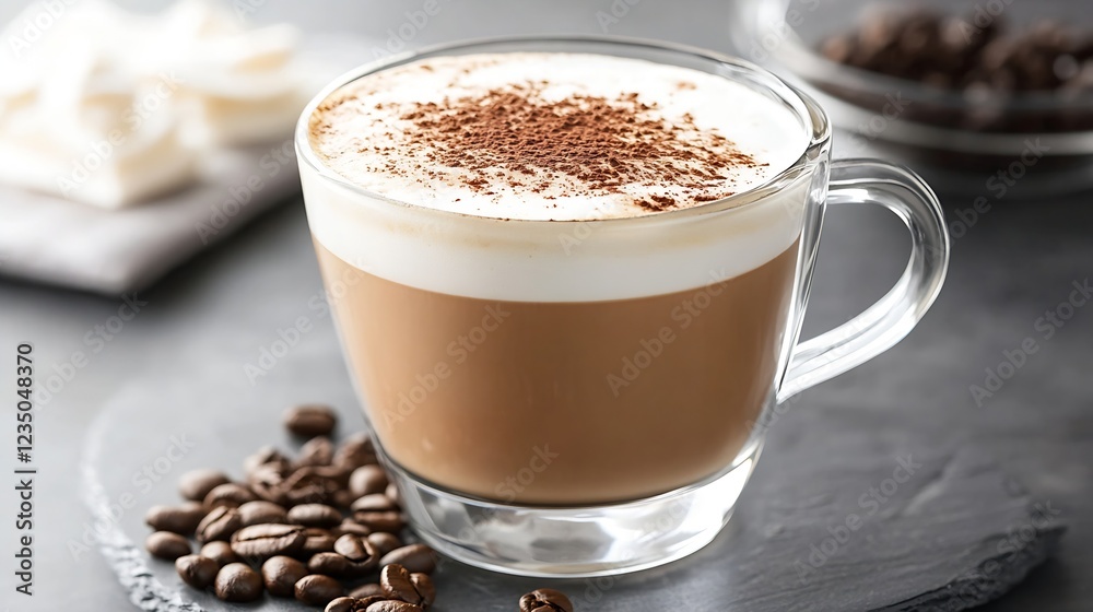 Aufkleber Creamy Cappuccino with Foam and Cocoa Powder for a Perfect Morning Sip : Generative AI