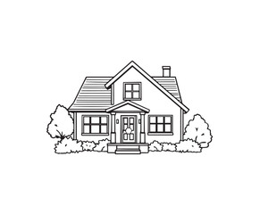 Simple black and white line art house illustration, sharply divided into sections. illustration vector.