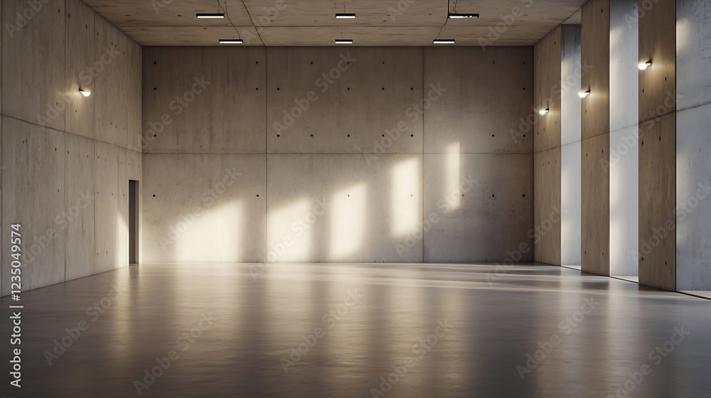 Aufkleber industrial concrete room with natural light creating dramatic shadow patterns : generative ai