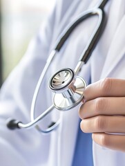 Doctor Holding Stethoscope for Examination in a Medical Checkup : Generative AI