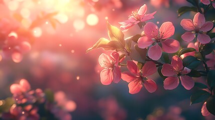 Delicate pink blossoms bathed in the warm glow of the setting sun