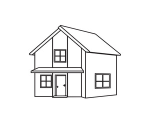 Simple black and white line art house illustration, sharply divided into sections. illustration vector.