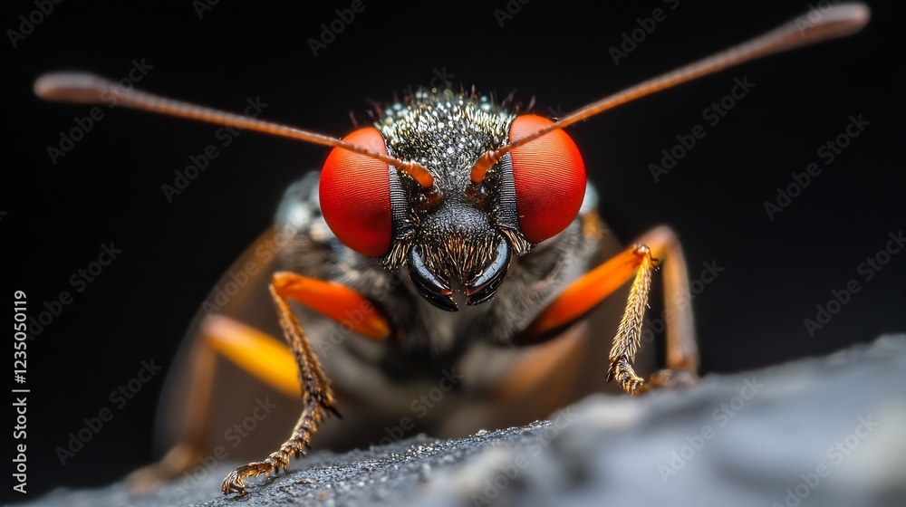 Poster macro closeup of a redeyed insect on leaf with detailed texture and bright vivid colors : generative