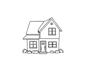 Simple black and white line art house illustration, sharply divided into sections. illustration vector.
