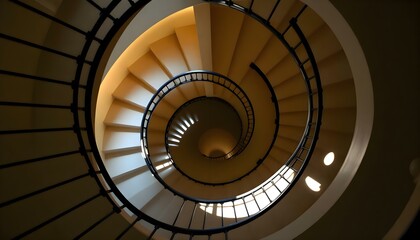 a spiral staircase in a building with light coming through
