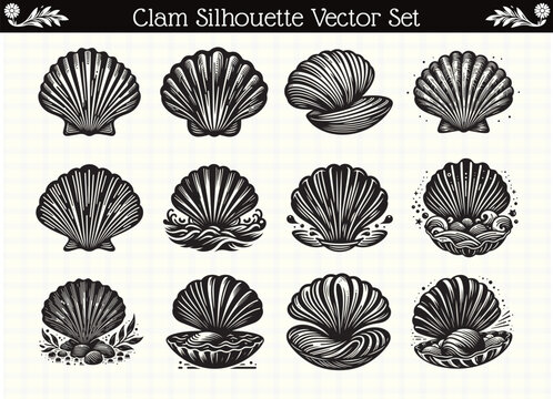 High-Quality Black Clam Silhouette for Designs and Prints