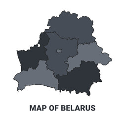 Belarus political map border of regions outline vector set